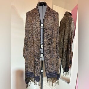 Pashmina Art of Kashmire  Shawl Coat in Blue and Brown